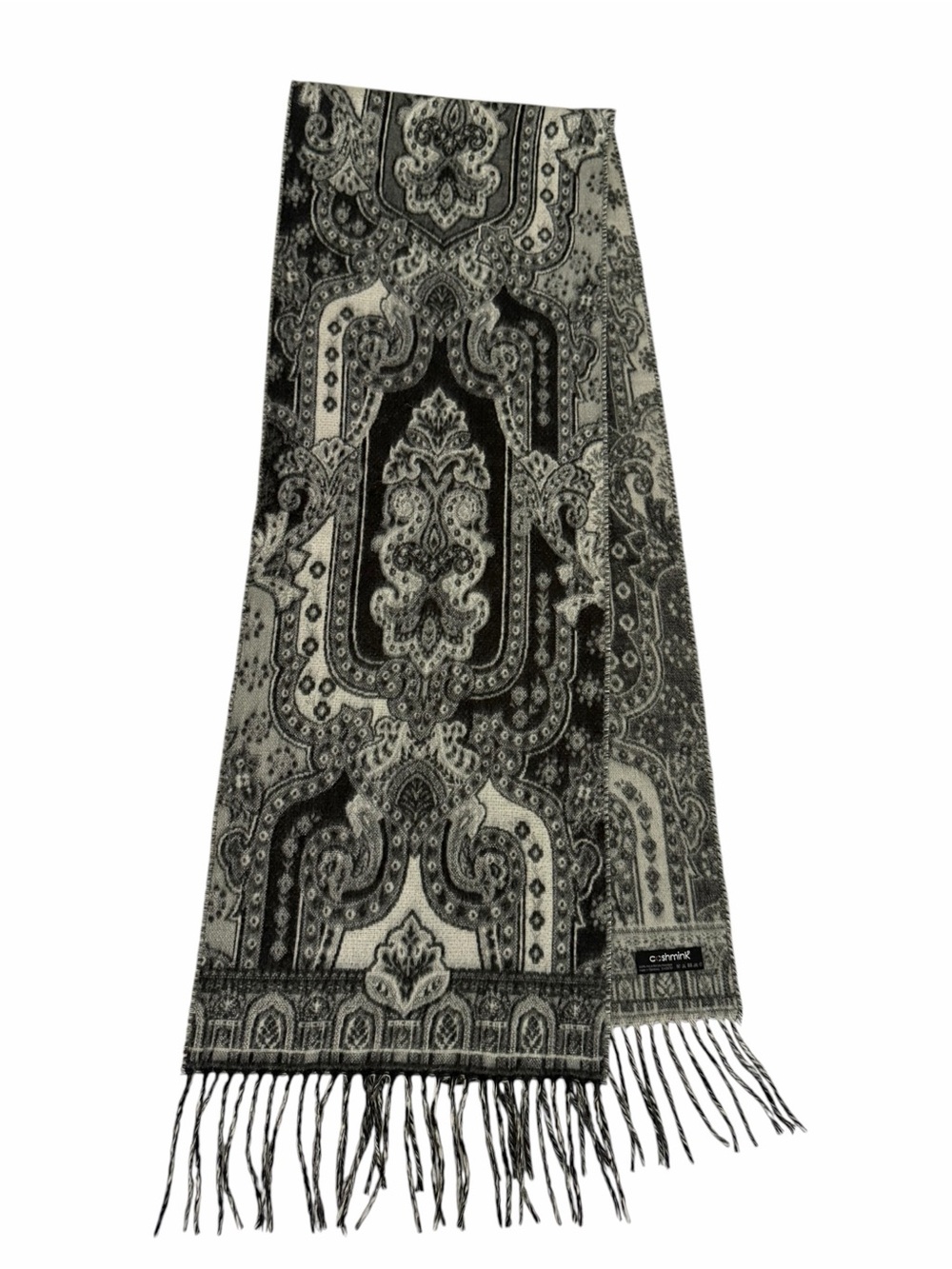 FRAAS CASHMINK Black Grey Paisley Fringe Scarf Made in Germany